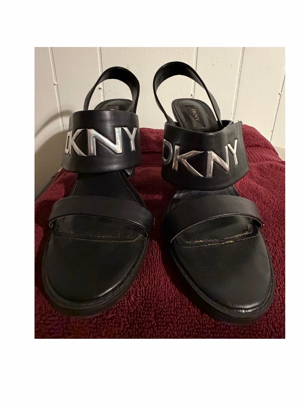 DKNY Black Sandals with Silver Logo Strap